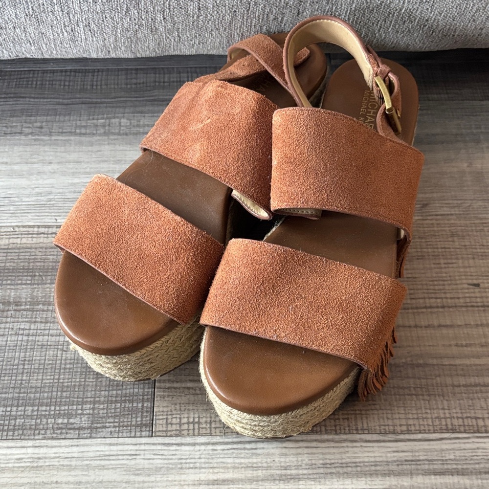Michael Michael Kors | Women's Tan Suede Platform Sandals- 7M